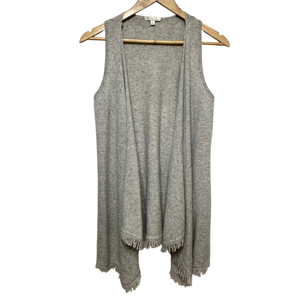 Minnie Rose Cashmere Fringe Vest Women XS Gray Open Front Luxury Layer Minimal